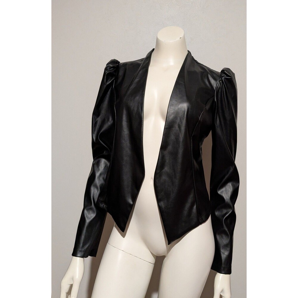 80s Vintage Space Age Vegan Leather Jacket S Puff Sleeve Park Avenue